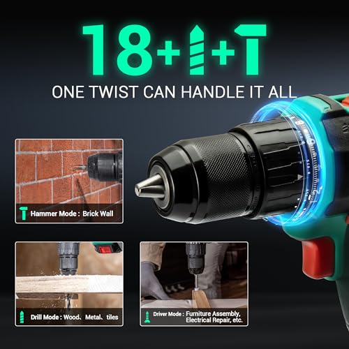 DCA 20V Brushless Hammer Drill Cordless, 492 in-lb Torque Impact Drill, 1/2" All-Metal Keyless Chuck,18+1+1, (0-450/0-1800RPM), 27000 IPM, Compact Design with 2.0Ah Battery & Charger,ADJZ2055i - style: 492 In-lb hammer drill