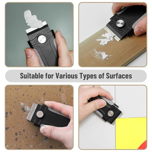 Bates- Razor Blade Scraper, Grey, Locking Razor Scraper Set with 10 Extra Stainless Steel Blades, Window Scraper, Scraper Tool, Glass Scraper, Scraper Blades, Paint Scraper Blade Scraper for Cleaning - color: Light Grey