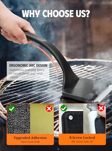 MEKER Grill Brush Bristle Free, Grill Cleaner Brush with 5 BBQ Replacement Head for Cast Iron, Stainless Steel Grates, Safe Grill Scraper Outdoor BBQ Grill, Black - color: Black-brush+5 Heads