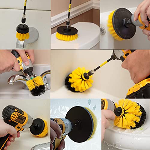 5 Pack Drill Brush Attachment Set, 1/4in Power Scrubber Cleaning Brushes for Tubs, Bathroom, Tile, Grout, Carpet, Car Wheels, Kitchen etc Surface Clean