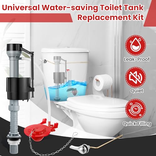 Saillong Universal Toilet Flusher Replacement Kit, Fill Valve, 2-Inch Flapper, Side Mount Handle Lever, Water-Saving, Adjustable Toilet Repair Kit Inside Tank, Easy to Install(1 Set,Black, Red) - color: Black, Red