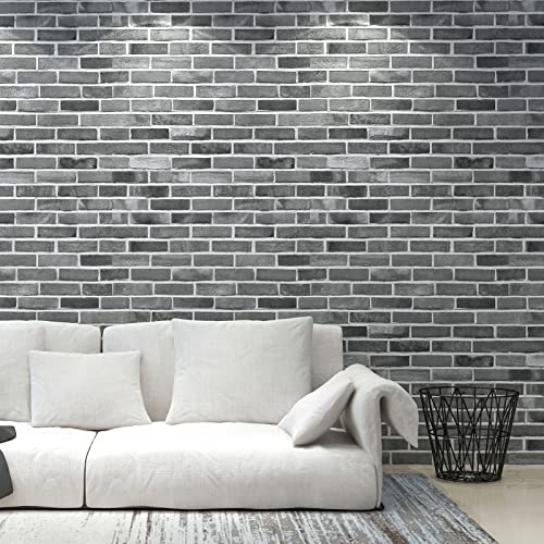 Art3d 10-Pack Durable Faux Brick Peel and Stick 3D Wall Panels, Stone Ash - color: Stone ash, size: 10pcs-27x27inch