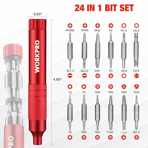 WORKPRO 24 in 1 Multi Bit Mini Screwdriver Set Magnetic, Red - color: Red