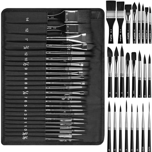 Nicpro Watercolor Brushes Professional, 24pcs Soft Synthetic Squirrel Brush - color: Black