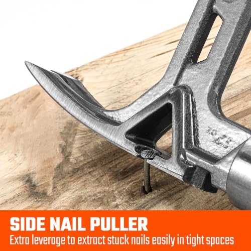 VANQUISH Framing Hammer 17oz One Piece Forged Straight Claw Hammer with Milled Face & Shock Reduction Grip, Claw Hammer with Magnetic Nail Holder Side Nail Puller, 0628-M - size: 17oz Milled Face