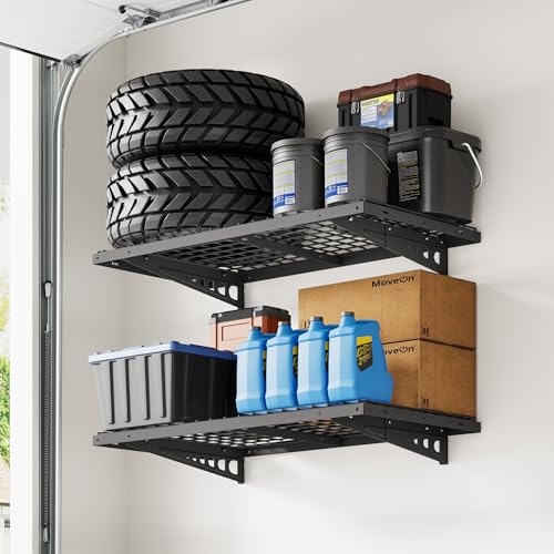 FLEXIMOUNTS 2x4ft Garage Storage, 2 Pack Garage Wall Shelving, Black - size: 2 pack-2x4 ft