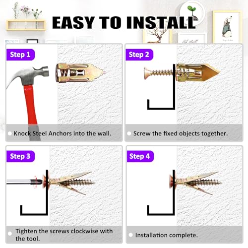 60 Pcs Self Drilling Drywall Anchors Kit, 3 Sizes, No Drill, Holds Up to 50 lbs, for Gypsum Wallboard, Drywall, Wall Lights, Picture Frames, Curtains, Clocks