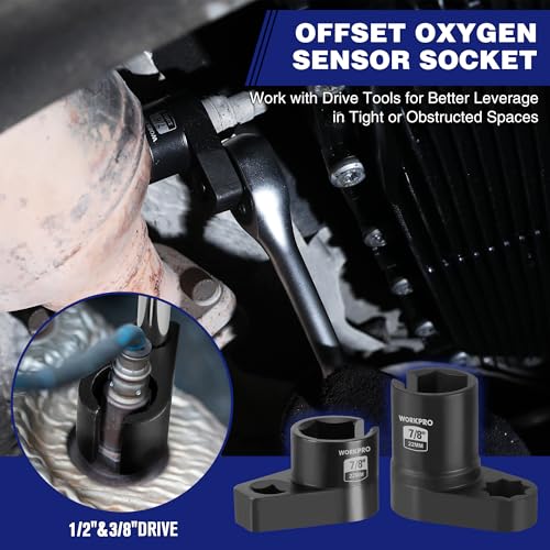 WORKPRO 7PCS O2 Oxygen Sensor Socket, 3/8" 1/2" Drive