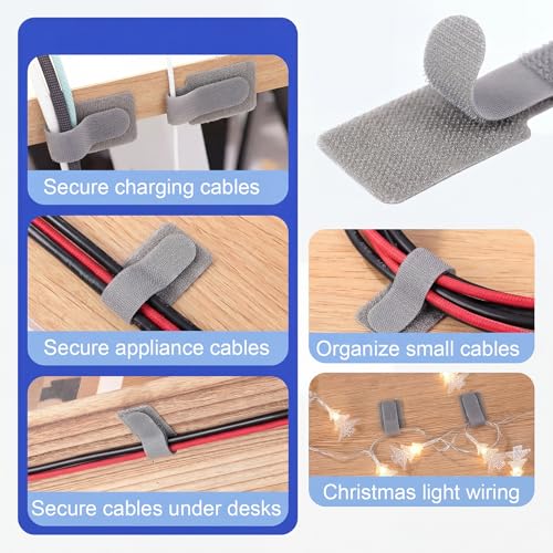 100 Pcs Hook and Loop Cable Straps, Cable Management Under Desk, Grey Ties - color: Grey