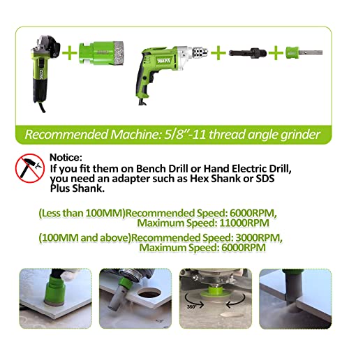 Diamond Tile Hole Saw Kit 6-127MM for Porcelain Ceramic Tile 11PCS - size: 6/8/10/25/35/50/75/127mm+20F+2"Chamfer Bit+SDS
