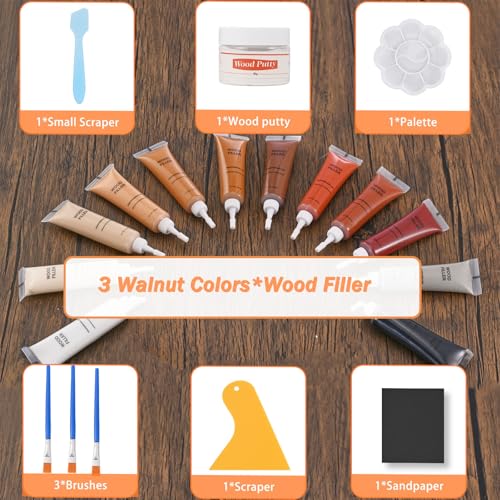 Kenbry Wood Filler Repair Kit, Fix Scratches Cracks, Hole on Furniture - color: Walnut