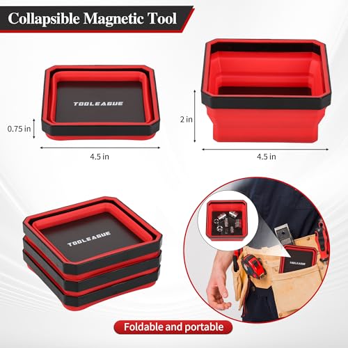 4Pcs Collapsible Magnetic Parts Tray Set with 15Lb Magnetic Pickup Pen - size: 4pcs