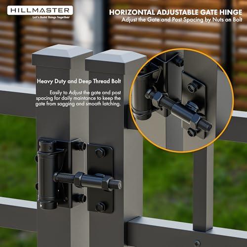 Heavy Duty Self Closing Gate Hinges for Metal/Vinyl/PVC/Wood Fence,90 Degree Narrow Wood Door Hinges with Adjustable Tension,Gate Closer Hinges for Swing Door,Gate Hardware Kit,2 Pack/Set,Black Finish