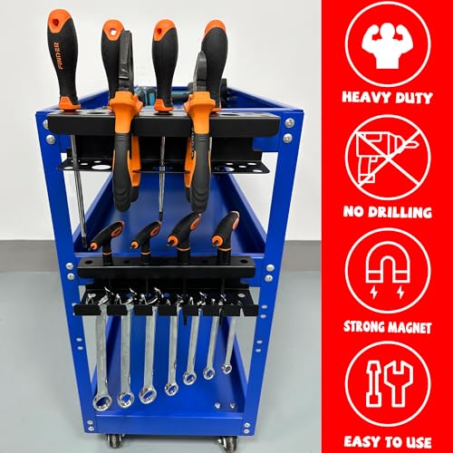 ULIBERMAGNET Magnetic Screwdriver Holder,Magnetic Wrench Holder,Heavy Duty Black Metal Tool Storage Organizer,Set of 2 Magnetic Mount Tool Holder for Garage,Workbench,Tool Cart,PegBoard - style: Black Magnetic Screwdriver Wrench Organizer