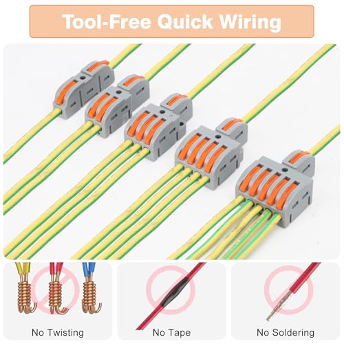 Linkstyle 40Pcs Lever Wire Connectors, Compact Splicing Kit Mini Quick Electrical Push in Connectors for Circuit Inline 24-12 AWG, DIY Wiring Assortment 1 in 1/2/3/4/5 Out