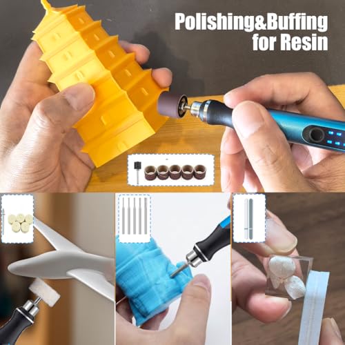 Resin Polishing Tools Kit,Electric Resin Drill Kit,Rotary Pen & Deburring Tool 3D Printing for Keychain Making,Jewelry Art,Resin Duberring, Drilling,Polishing,Engraving,DIY