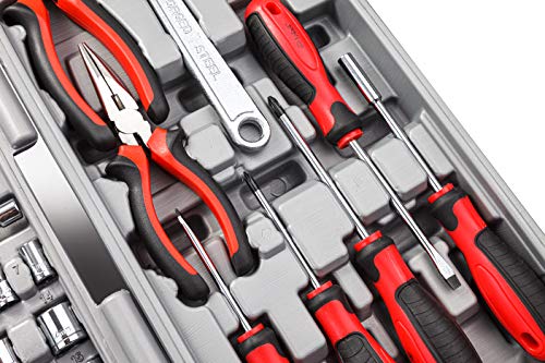 CARTMAN 205-Piece Ratchet Wrench Tool Set, SAE/Metric Socket Kit Carry Case | Professional ratchet wrench and socket assortment for car jobs, mechanics, DIY projects, home fixes, and general maintenance. - style: 205 PC