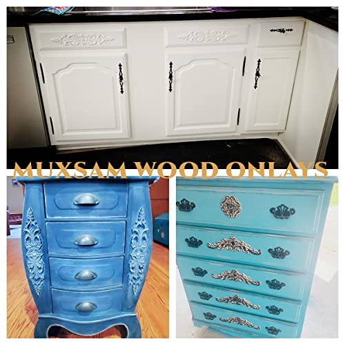 2Pcs Wood Carved Appliques Long Wooden Carving Onlays Decals for Furniture - color: 2-Pack, size: 12.99" x 2.36"