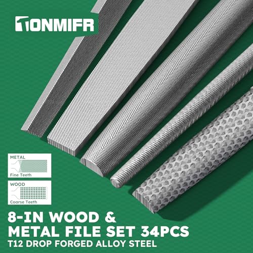 Professional Metal File Set 34Pcs Industrial Grade High Carbon Steel,5 Shapes (Flat/Half Round/Round/Triangle/Square) for Hardened Steel, Metalworking Tools with Storage Case,14 Needle Files
