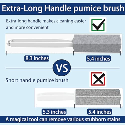 2 Pack Pumice Stone for Toilet Cleaning, Extra Long Handle for Removing Bowl Ring, Pool, Bathroom, Toilet Brush - color: Gray