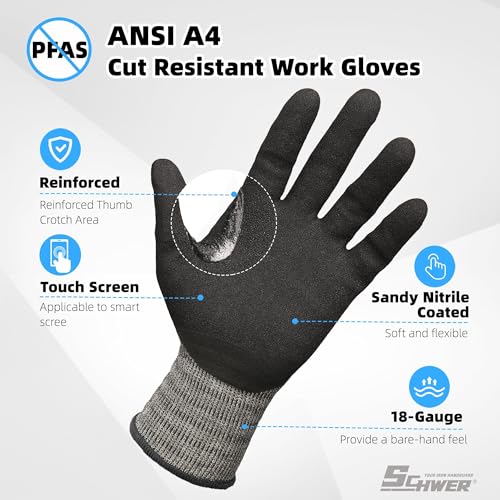 Schwer A4 AIR-SKIN Cut Resistant Work Gloves, Ultra Lightweight, AR5918, M - color: Gray, size: Medium