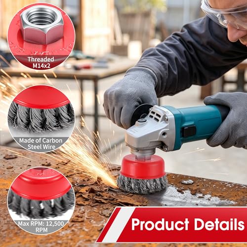 6PCS Twist Knot Wire Brush, Wire Wheel Cup Brush Set for 4-1/2" Angle Grinder, Angle Grinder Brushes with 5/8" Threaded Arbor for Heavy Cleaning Rust, Stripping, Abrasive - 3" Cup & 4" Wheel - color: Wheel Brush & Cup Brush