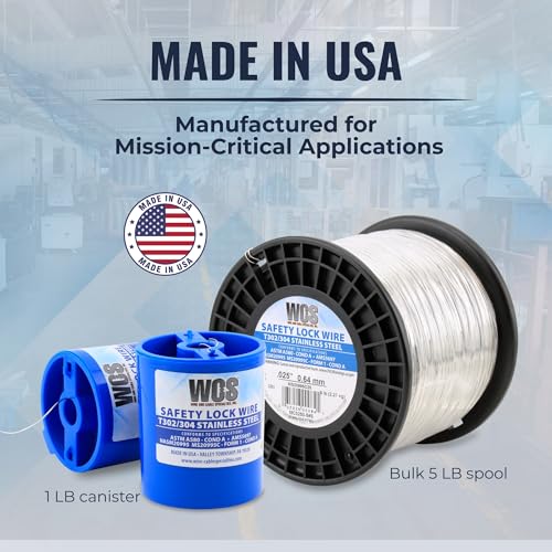 WCS .021 Stainless Steel Safety Lock Wire, T302/304, NASM20995C MS20995C, ASTM A580 Condition A, AMS569, Mechanics Wire for Aircraft, Automotive, & Industrial Use, 1lb Dispenser Can, Approx 840 ft - size: .021 in, style: 1 lb