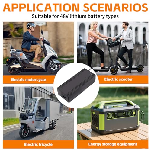54.6V 1.6A Electric Scooter Charger for 48V Lithium Battery, 5-in-1 Plug Smart Ebike Charger Compatible with Jetson, Gotrax, Razor,Segway, Swagtron, Hiboy, Lectric XP and More