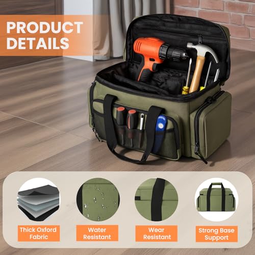 VJI 18" Heavy Duty Tool Bag with Adjustable Shoulder Strap, Green - color: Green