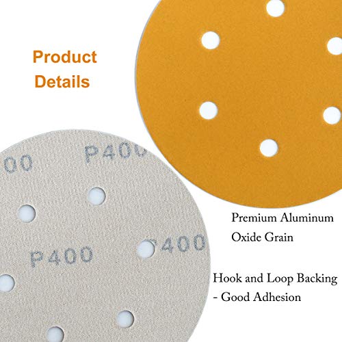 6-Inch 6-Hole Hook and Loop Gold Sanding Discs 400-Grit, 100-Pack - style: 400 Grit