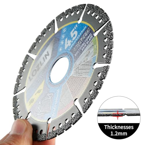 LOZLIN Diamond Blades 5-Pack 4.5" Diamond Multi-Purpose Saw Blades - Heavy Duty Angle Grinder Discs for Cutting Marble/Quartz/Stone/Tile/Metal/Plastic (Black Teeth)