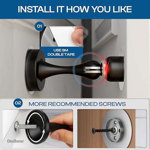 OmHome 2 Pack Magnetic Door Stop Soft Magnetic Door Catch, Magnetic Door Stoppers for Bottom of Door, Practical and No-Drill Solution with 3M Self Adhesive Pads to Hold