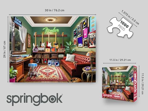 Springbok Fender Guitar Lessons 1000 Piece Jigsaw Puzzle for Adults & Family - Poster Now Included - Music Classroom, Guitar Art & Sheet Music Scene - Unique Cut Pieces - Made in USA - style: Guitar Lessons