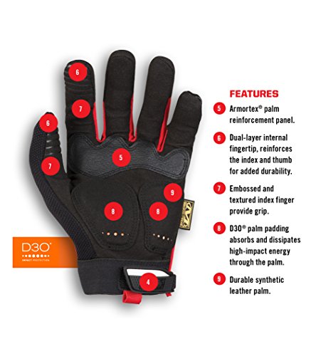 Mechanix Wear M-Pact Touchscreen Work Gloves, Large, Red/Black - color: Black/Red, size: Large