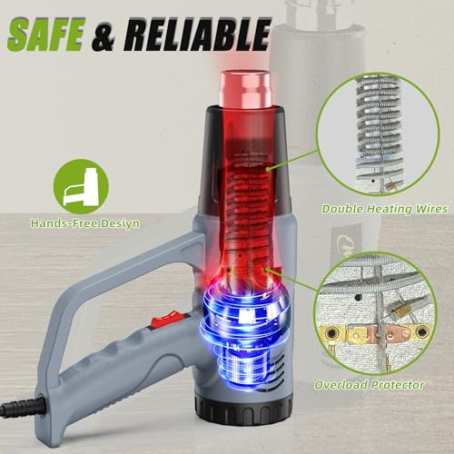Heat Gun, 10Ft power cord Heavy Duty Hot Air Gun 572&1112℉ Dual Temperature Control 4 Nozzels & Paint Scraper Overload Protection for Paint Stripping (Heat Shrink Tubing Kit)