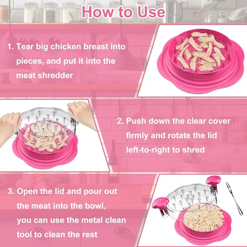 Chicken Shredder Tool Twist Large Meat Shredder with Brush&Fork, Hot Pink - color: Hot Pink