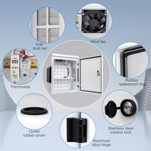 Outdoor Electrical Box with Thermostat and Fan, Cold-Rolled Steel Plate, Aluminum Alloy Back Beam, One-Piece Ventilation Design, IP65 Waterproof, Wall/Pole Mounted. (19.6" x 15.7" x 7.9") - size: 19.6" x 15.7" x 7.9"
