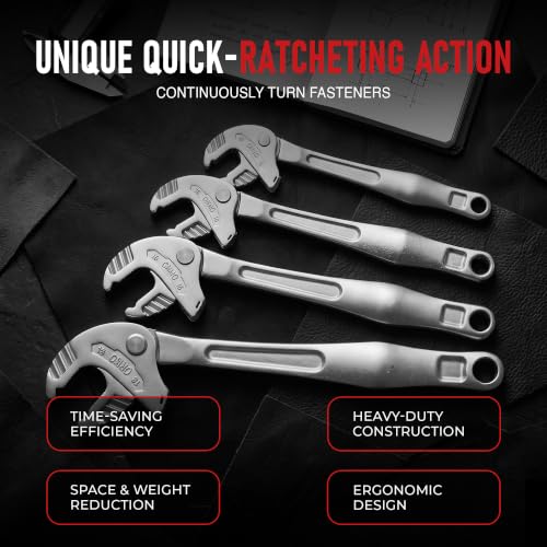 4-Piece Adjustable Wrench Set,Self-setting spanner set with Self Tightening Function and Automatic Continuous Gripping for 1/4"-3/4" (7-19mm) Pipe Fittings Nuts and Bolts