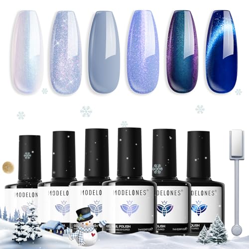 modelones Blue Gel Nail Polish Set 6 Color, Light Dark Blue White Galaxy - color: A A A2 Icy Blue Gala