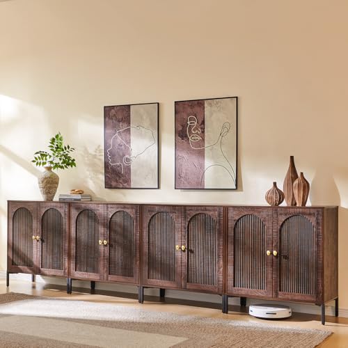 IFGET 123.5" W Modern Arched Sideboard Buffet Cabinet with Storage, Brown - color: Brown, size: 4 Pieces