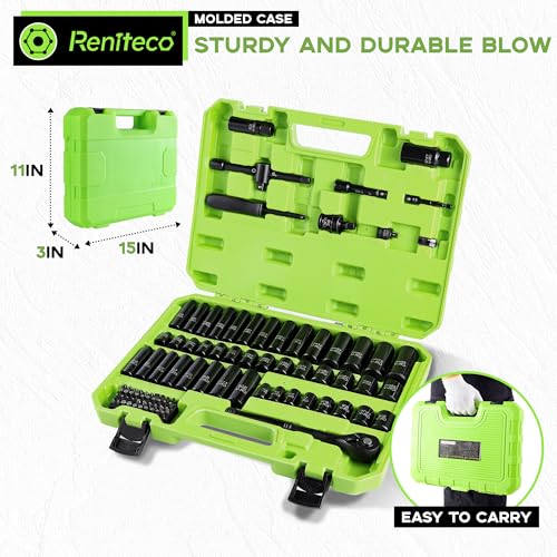 Reniteco 95-Piece 3/8" Drive Socket Set, SAE 5/16"-3/4" & Metric 8-22mm - size: 3/8"-95 PCS