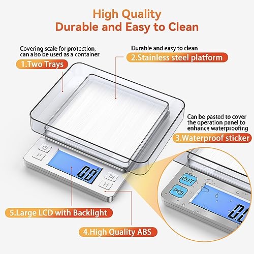 BOMATA Upgraded Small Food Scale with 0.1 g/0.001 oz High Precision - size: 0.1g/3kg Silver