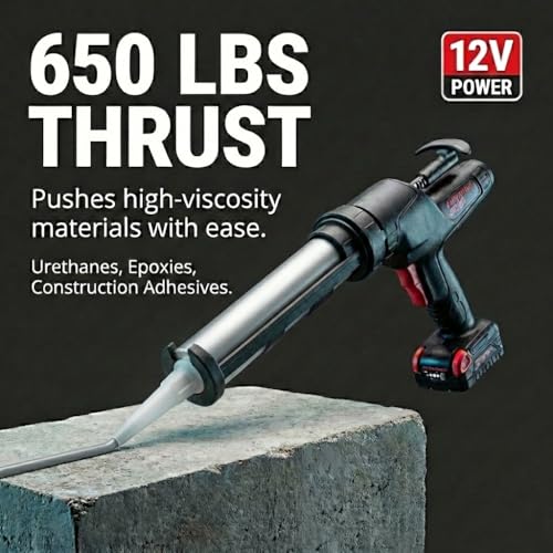 Heavy Duty Caulking Gun | 12V Cordless Drive | 10oz Cartridges 300ml | 450lbs Thrust | No Drip Professional Calking for Painters, DIYers, Automotive, Contractors - size: 10oz / 300ml, style: Cordless 12V (9000 Series)