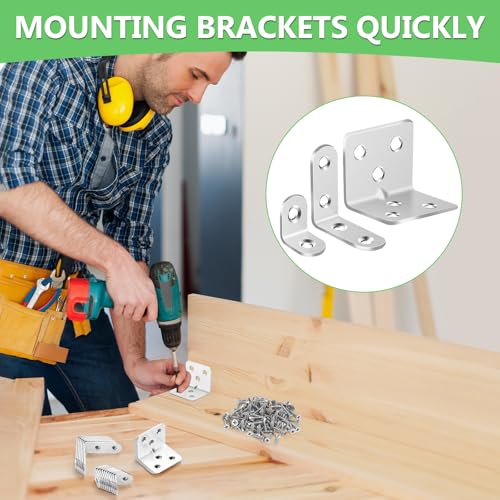 MAPVOLUT 25Pcs Silver L Brackets for Shelves, 3 Sizes Angle Corner Braces Metal L Bracket Heavy Duty for Wood, Sturdy and Rustproof for Repairing Furniture with 82Pcs Screws Mounting Bracket Easily - size: 3 SIZE Silver