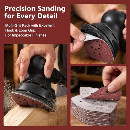 55 PCS Sanding Pads for Black and Decker Mouse Sanders 12 Hole Hook and Loop-60 80 120 150 220 Grit Detail Palm Sand Paper Sanding Sheets
