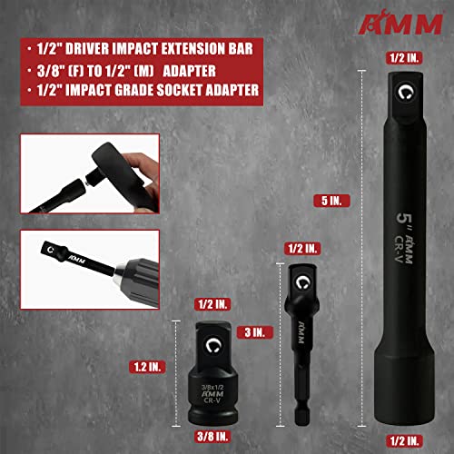 AMM 1/2" Drive Master Impact Socket Set, 24-Piece Shallow Standard SAE (7/16-Inch to 1-Inch) & Metric (13-24 mm) Sizes, Socket Assortment with Ratchet Handle，Cr-V Steel - size: 1/2" Impact Socket Set
