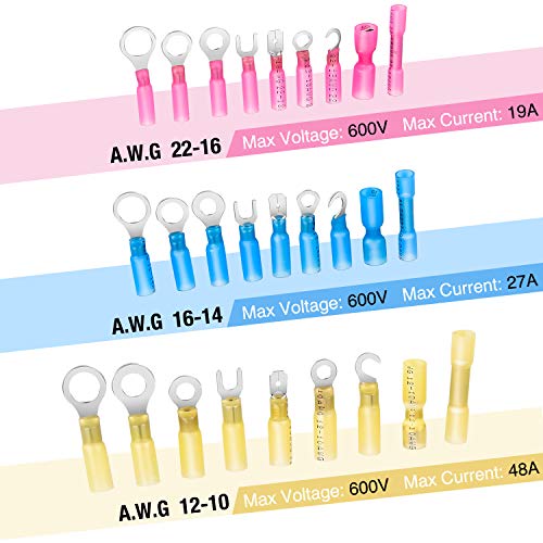 Nilight 540 PCS Heat Shrink Wire Connectors Waterproof Automotive Marine Electrical Terminals Kit Ring Fork Hook Spade Butt Splices - color: 540Pcs Mixed Heat Shrink Terminals
