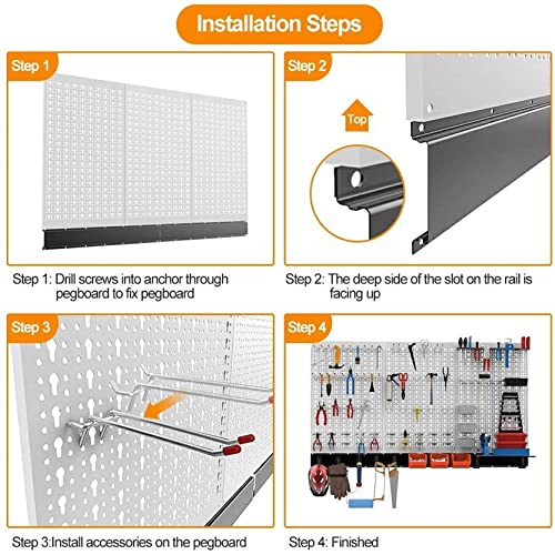 TORACK 109 PCS Pegboard Wall Organizer 48x24 in, Garage Metal Pegboard - color: Grey
