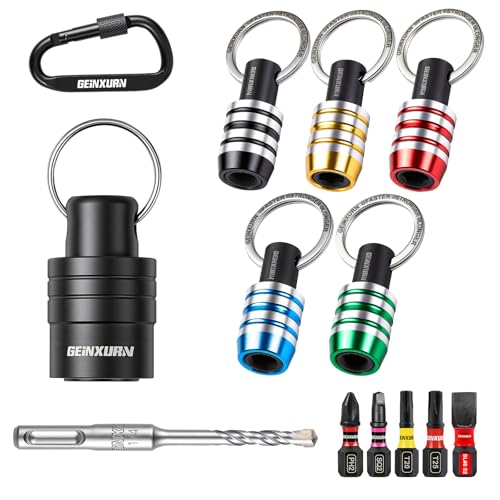 Geinxurn 12Pcs Bit Holder Keychain Set,1/4" Hex & SDS Shank Quick Release and Change Drill Bit Organizer with SDS Plus Rotary Hammer Drill Bits and Screwdriver Bit for Masonry Construction Worker - size: 1/4 in