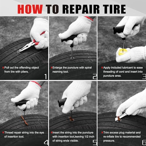 AWELCRAFT 10-Piece Economical Tire Repair Kit – Flat Tire Plug Kit with T-Handle Tools, Storage Case – Fix Punctures Fast, – Ideal for Car, Truck, Motorcycle, ATV